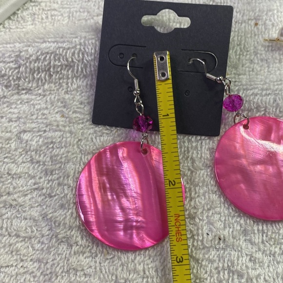 Pink Shell Dangle Fish Hook  Earrings - Picture 4 of 4
